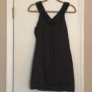 Dark grey v neck silk dress
